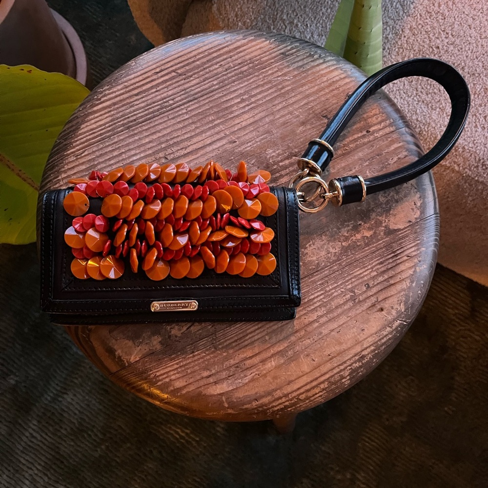 Burberry Prorsum Black Clutch with Orange and Red Accents
